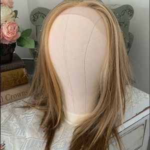 Human hair blend blond with highlights wig